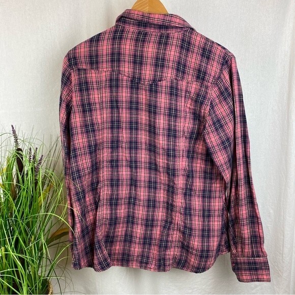 Bit & Bridle Pink & Blue Pearl Snap Long Sleeve Rodeo Plaid Gingham Top L - Picture 3 of 6